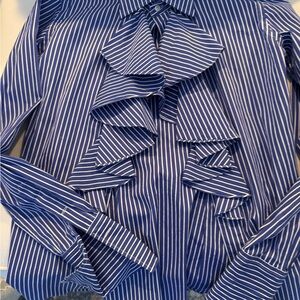 ⭐️⭐️ RALPH LAUREN stripe ruffle shirt button down Blue & White Stripe Size 4